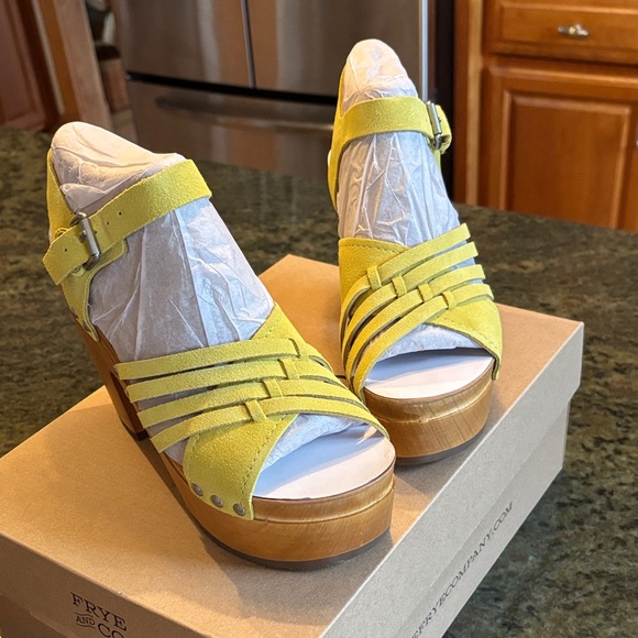 Frye Shoes - Frye Yellow Strappy Wedge Sandals